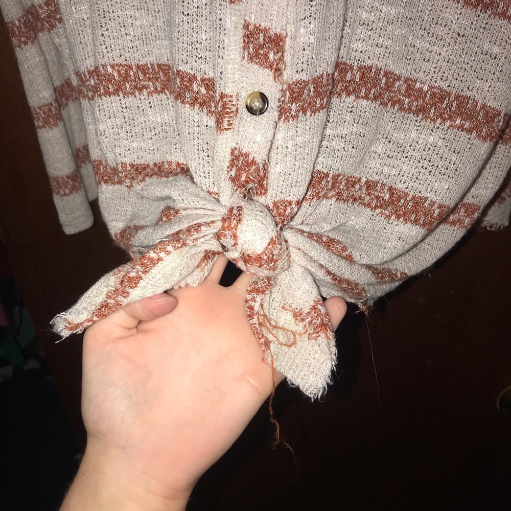 Striped Button Down Tie Sweater - image 2